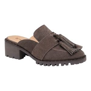 Johnston & Murphy Alice Fringe Mule Slip On Scholarly Prep Suede Shoes NWOB 9.5